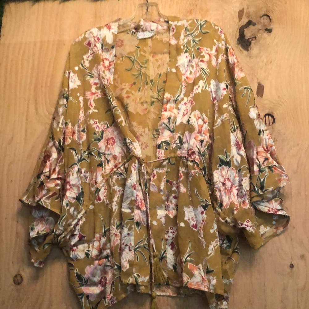 Yellow color free people kimono style top